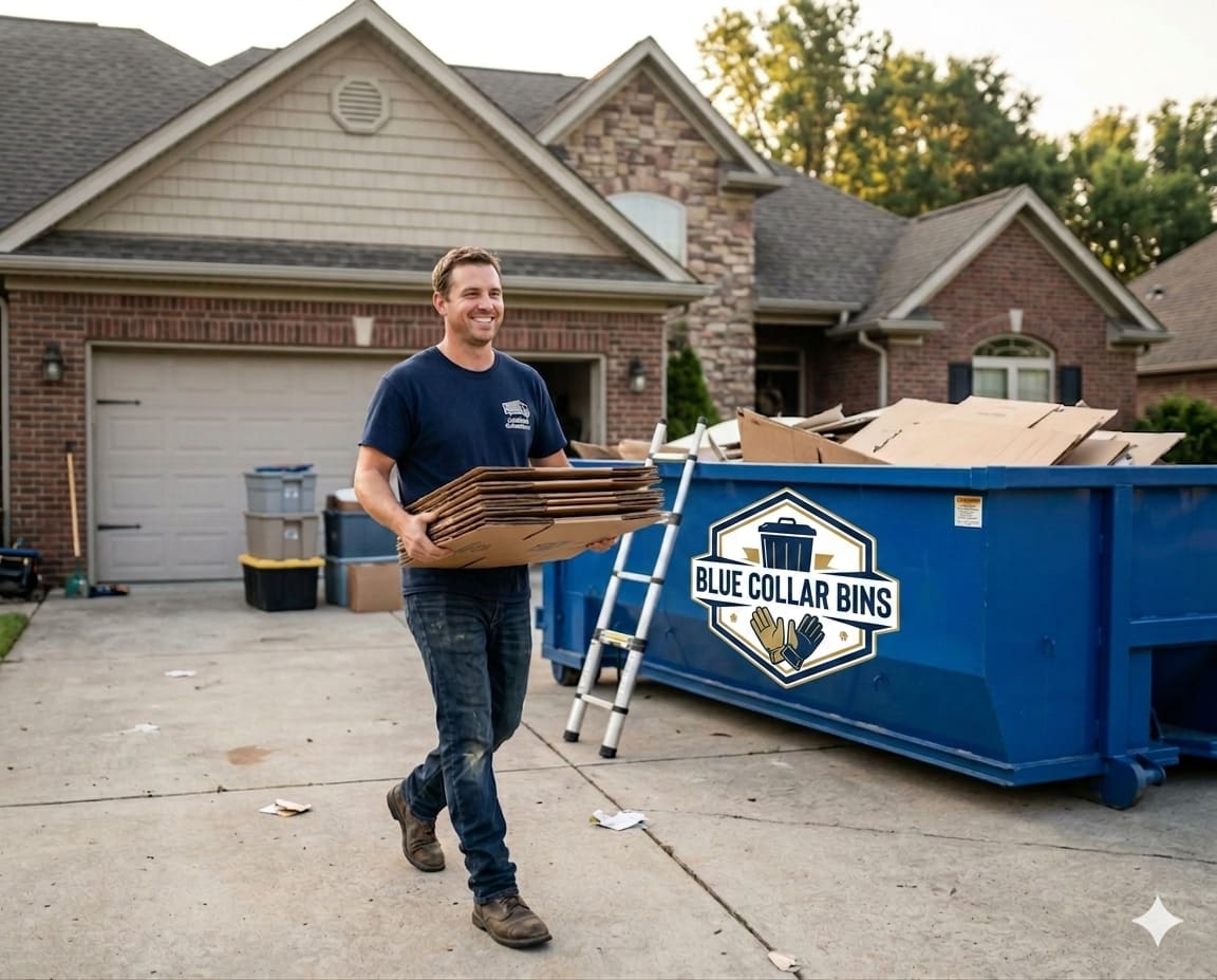 Roll-off dumpster on a residential job site in Arkansas