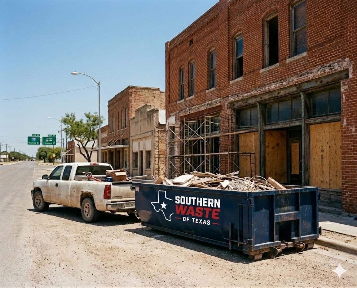 Southern Waste of Texas dumpster near a Seguin Texas job site