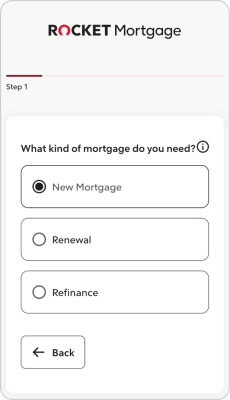 Screenshot von Rocket Mortgage – Ablauf, erster Schritt