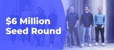 Heyflow-Team im Hintergrund und der Text "6 million seed round"