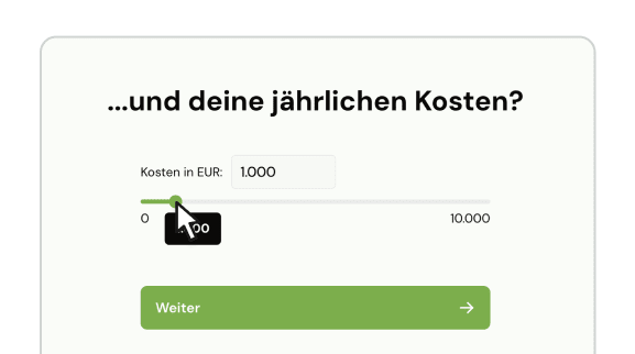 Screenshot eines Ablaufs mit einer Frage zu den jährlichen Kosten