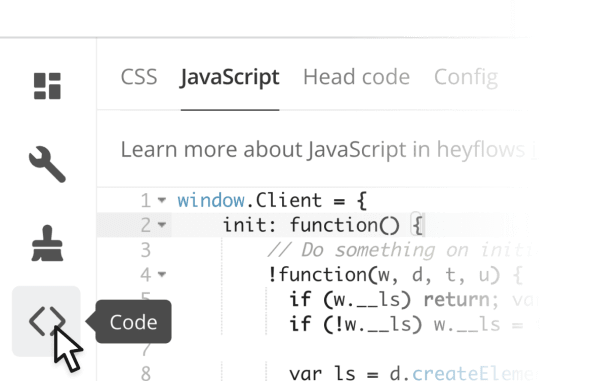 Heyflow screenshot - custom JavaScript code