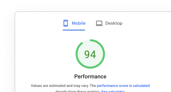 PageSpeed Insights screenshot - score 94