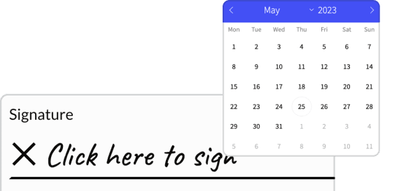 Screenshot einer Signatur- und Datumsauswahl