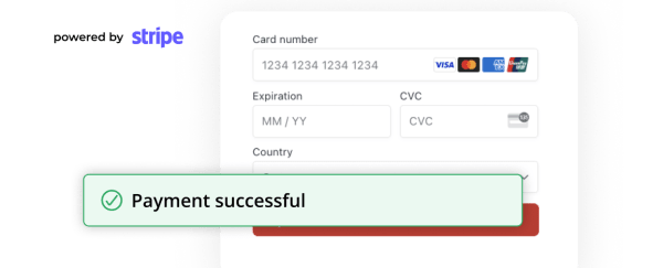 Heyflow's Stripe payment block showing a successful payment