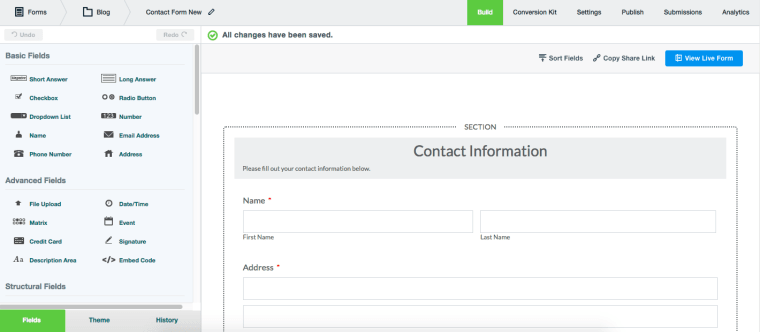 Screenshot showing Formstack's builder