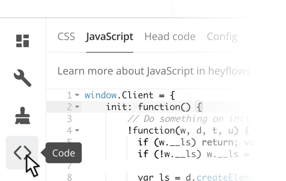Heyflow screenshot - custom JavaScript code