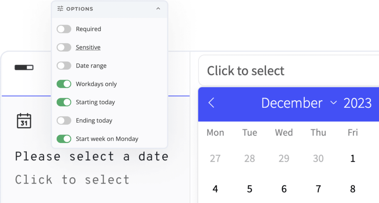 Screenshot of Heyflow's Date Picker block