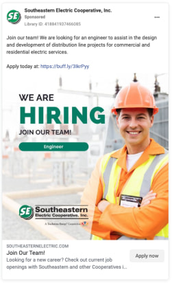 Meta Ad of a Recruiting agency promoting an open position