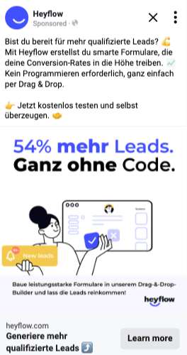 Eine Meta ANzeige von Heyflow