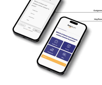 Two mobile devices next to each other with Heyflow and Outgrow flows