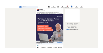 Screenshot, der eine Anzeige innerhalb des LinkedIn Feeds zeigt