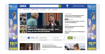 Screenshot der Seite gmx.de mit Display Ads rechts und links