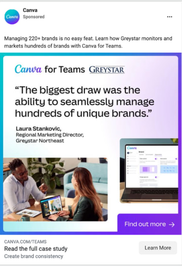 Screenshot of Meta ads with numbers by Canva