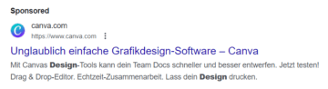 Screenshot einer Google Ad von Canva, in der USPs hervorgehoben werden
