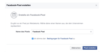 Screenshot, der das Erstellen des Meta Pixels zeigt