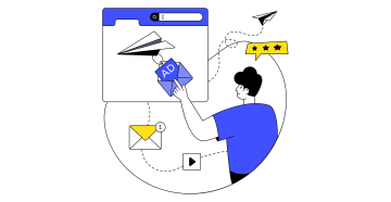 Illustration showing a guy with paper plane publishing ads