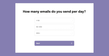 A flow's screen asking "How many emails do you send per day?"
