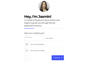 Screenshot of job application, contact details