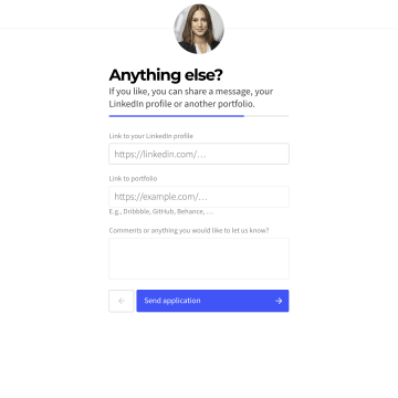 Screenshot of job application, additional details
