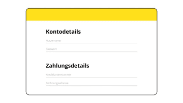 Ein Beispiel für ein Formular mit Gruppenfeldern für Konto- und Zahlungsdetails