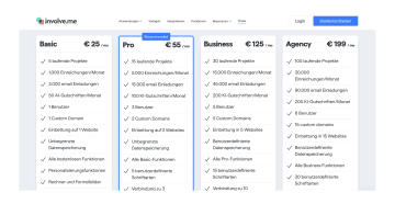 Screenshot, der die Preispläne von involve.me zeigt