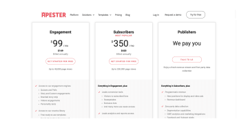 Screenshot showing Apester's pricing