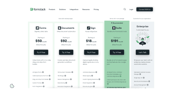 Screenshot showing Formstack's pricing