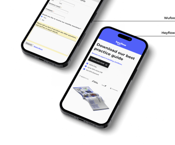 Two mobile devices showing forms from Wufoo and Heyflow