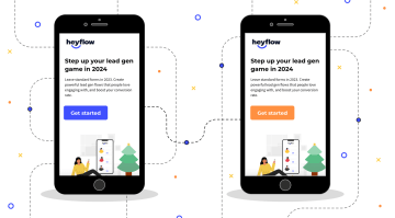 two mobile devices showing the hero of a page, but one has the CTA button in blue, and the other one in orange