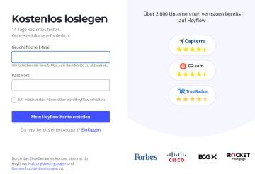 Screenshot des Anmelde-Screens von Heyflow