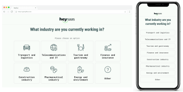 Screenshot, der die Desktop- und Mobile-Version des HeySaaS Templates zeigt