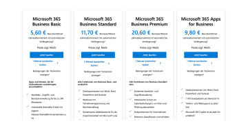 Screenshot, der die Preise von Microsoft Forms zeigt