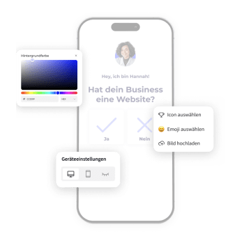 Mobiltelefon mit einem Heyflow-Screen und den folgenden Elementen: Fonts, Icons, Hintergrundfarbe, und Ansichten.