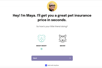 A screenshot of a pet insurance ecommerce funnel created with Heyflow