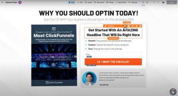 Screenshot of ClickFunnels demo with funnel builder for landing page