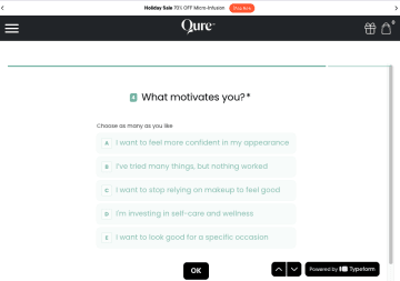 Example of a beauty quiz funnel for skincare ecommerce