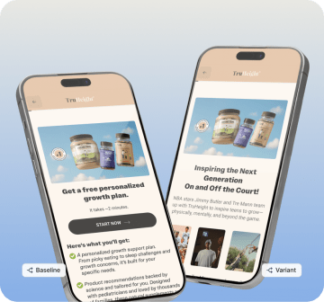 Two mobile devices with A and B test templates and Heyflow AB test settings next to it.