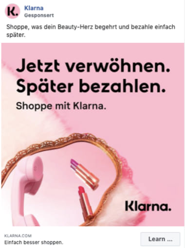 Eine Meta Anzeige von Klarna