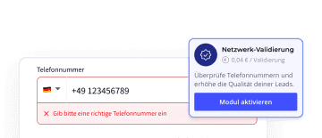 Heyflow Telefonnummer Validierung, die eine Fehlermeldung zu einer inkorrekten Nummer zeigt