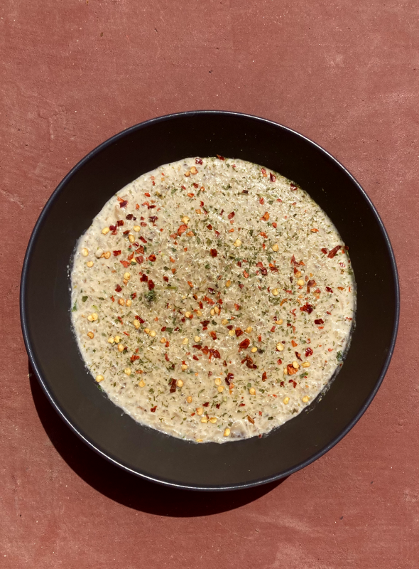 A great home made risotto made with shredded mushrooms and dairy, with coriander and garlic as flavour boosters
