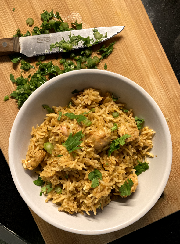 This Sab kuch Pulao, is inspired by Jambalaya, a one-pot dish that's made with rice, meat or seafood, and vegetables. It uses the holy trinity of Creole cooking-Celery, onion, and green bell pepper. All in all, precision and correctness are not the goal of Creole and Cajun cooking, delight is