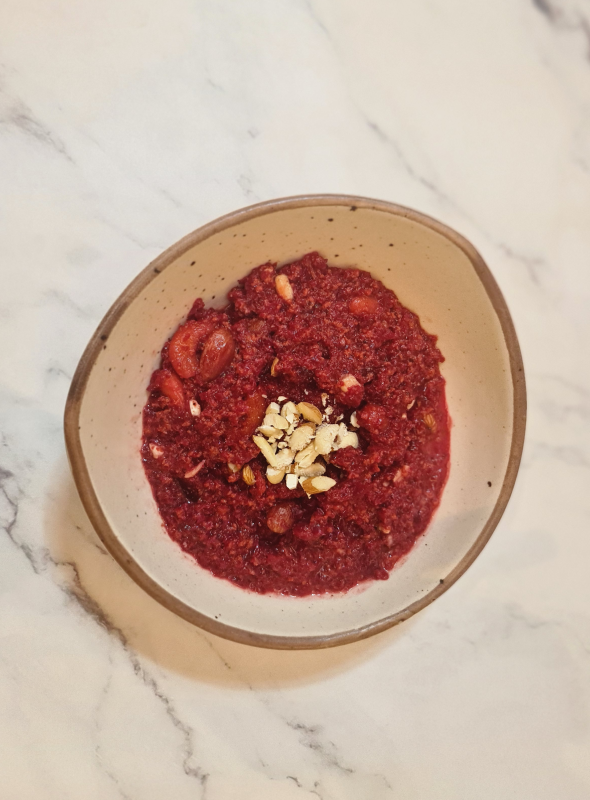 Beetroot Halwa may not be as popular and favored as its siblings Carrot Halwa or Sooji Halwa, Beetroot Halwa is an Indian sweet made by slow-cooking grated beetroots with milk, sugar, cardamom, khowa, ghee and dry fruits