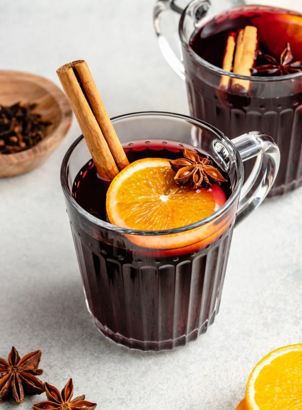 Mulled wine, also known as spiced wine, is an alcoholic drink usually made with red wine, along with various mulling spices and sometimes raisins, served hot or warm. It is a traditional drink during winter, especially around Christmas.