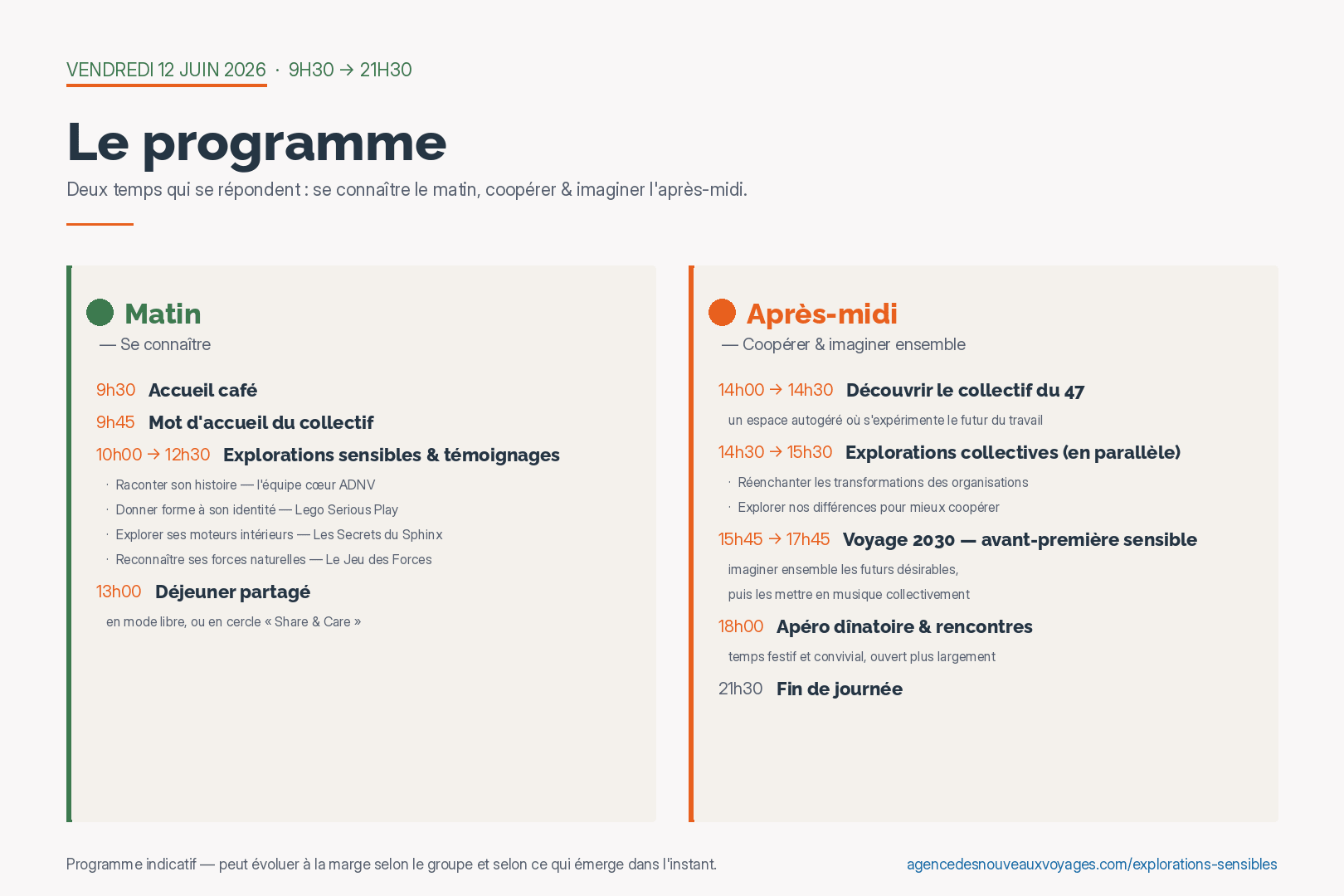 Programme du 12 juin 2026 — Matin : Se connaître / Après-midi : Coopérer & imaginer ensemble