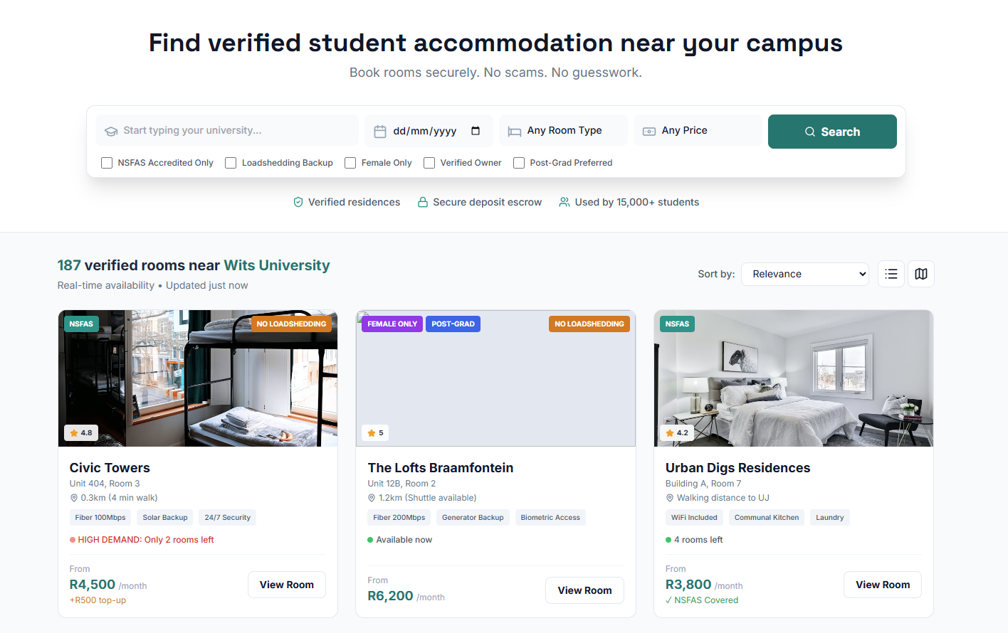 ResDorm student accommodation platform interface