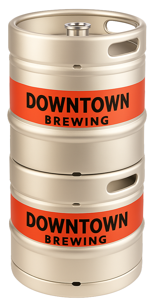 Stacked NDL Kegs with Downtown Brewing Bands
