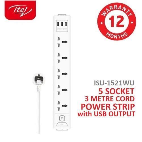 itel 5-Ways Sockets Extension + USB PORTS with 3Metres Cord