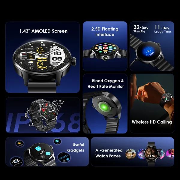 oraimo Watch 5R Pro 1.43" AMOLED 2.5D Floating Interface IP68 Smart Watch — image 7