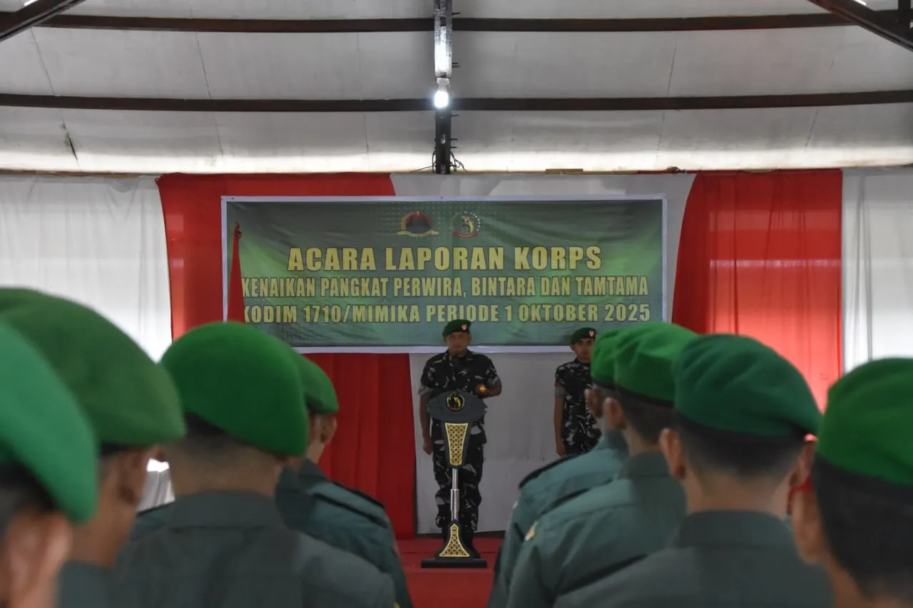 Dandim 1710/Mimika Pimpin Acara Korps Raport Kenaikan Pangkat Prajurit Kodim 1710/Mimika